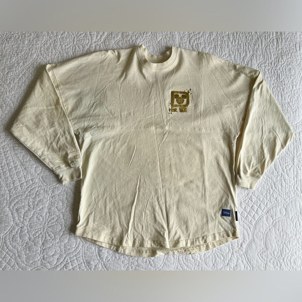 Walt Disney World Spirit Jersey Gold Pixie Dust Glitter Sparkle Long Sleeve Sz S